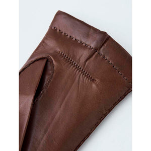Hestra brown leather glove cuff with decorative stitching
