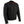 Black leather motorcycle jacket with mandarin collar and zippered chest pockets