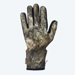 Camouflage heated glove with power button on wrist