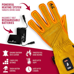 ActionHeat leather heated gloves with rechargeable batteries and feature list