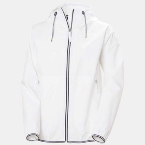 Helly Hansen white hooded windbreaker jacket with black zipper and trim