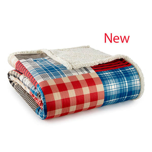 Shavel plaid patchwork throw blanket with white sherpa lining