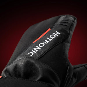 Black Hotronic glove with white brand logo and red accent line