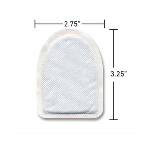 White adhesive pad with dimensions 2.75 inches wide by 3.25 inches high