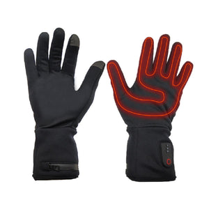 Dr Warm black heated gloves with visible red heating elements and power button on cuff