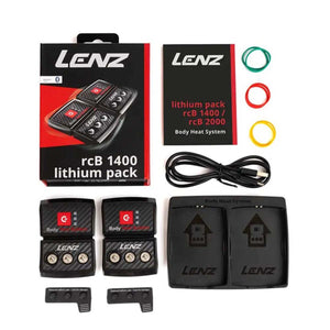Lenz lithium pack rcB 1400 battery set with charger, cables, and color-coded rings