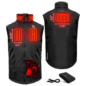 ActionHeat Minnesota Vikings heated vest showing heating element placement and battery pack