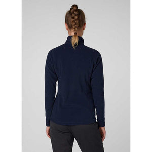 Back view of a person wearing a navy Helly Hansen fleece jacket