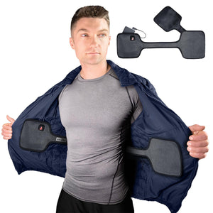 Man wearing ActionHeat heated vest with visible heating panels inside