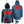 ActionHeat blue hooded jacket showing heating element locations and dimensions with included power bank