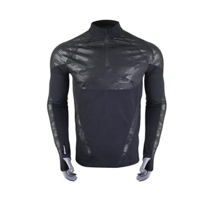 Seirus black long sleeve quarter zip base layer with hexagonal pattern detailing
