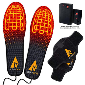 ActionHeat battery powered heated insoles with battery packs and leg straps