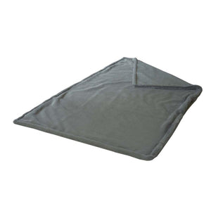 Folded grey plush throw blanket
