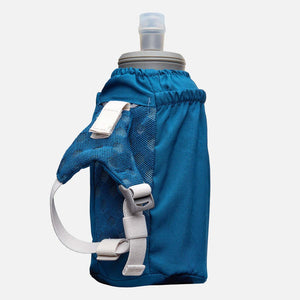 Nathan blue handheld water bottle with adjustable strap