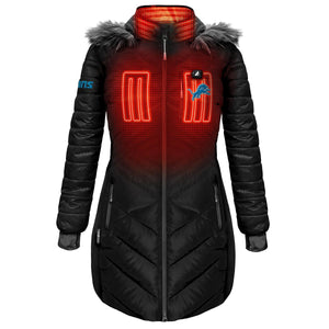ActionHeat Detroit Lions womens heated puffer jacket with faux fur hood