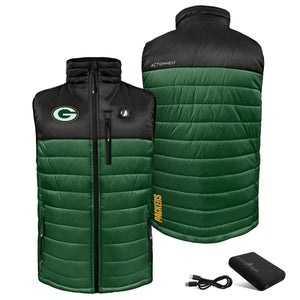 ActionHeat Green Bay Packers heated vest with power bank and charging cable