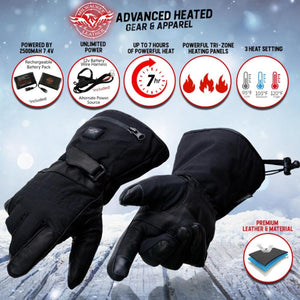 Milwaukee Leather heated gloves with battery and heating feature icons