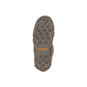 Brown Dryshod boot tread sole with deep lugs and brand logo