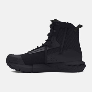 Under Armour black high top tactical boot with lace up closure and side zipper