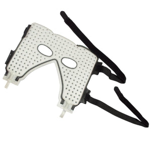 White perforated facial cooling mask with black adjustable elastic straps