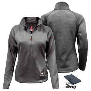 ActionHeat grey womens heated fleece quarter zip pullover with battery pack and charging cable