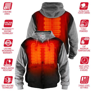 Gerbing heated hoodie with three heating zones and eight hour battery life
