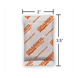 Grabber hand warmer packet measuring 2 inches by 3.5 inches