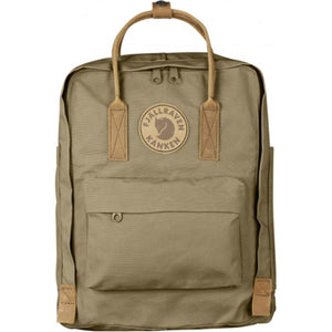 Fjallraven Kanken backpack in khaki with leather handles and logo patch