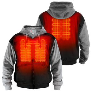 Gerbing heated hoodie showing front and back Microwire heating elements