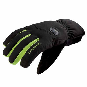 Therm-ic black and lime green heated glove with power button on the back