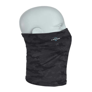 Seirus black camo neck gaiter on a mannequin head