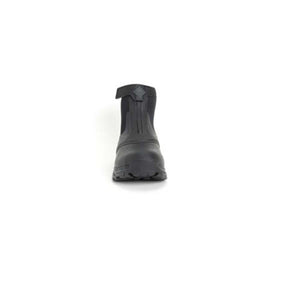 Front view of a black Muck ankle boot with a front zipper closure