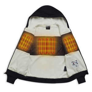 Venture Heat heated hoodie interior showing three glowing heating elements
