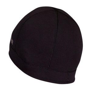 Black neoprene swim cap with stitched seams