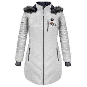 Denver Broncos ActionHeat white heated puffer jacket with faux fur hood