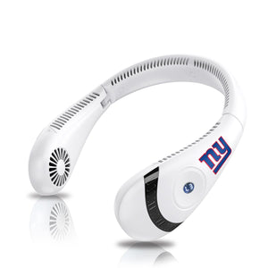 White wearable neck fan with New York Giants logo