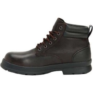 Muck brown leather lace up work boot with black rubber sole