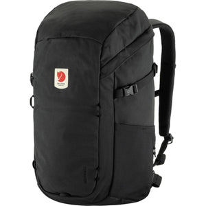 Black FjallRaven backpack with side compression straps and front logo patch