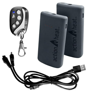 ActionHeat battery packs with remote control and dual charging cable