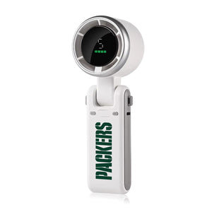 White handheld portable fan with digital display and Green Bay Packers logo