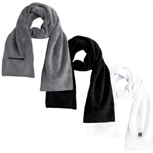 Glovii grey black and white heated fleece scarves with power buttons