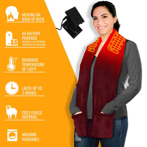 ActionHeat battery powered fleece scarf with neck heating elements and product specifications