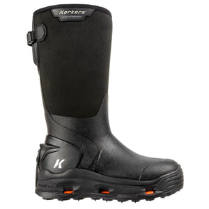 Korkers black waterproof tall rubber boot with side strap