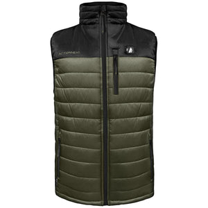 ActionHeat olive and black quilted puffer vest with front zipper and chest pocket