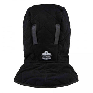 Black quilted Ergodyne hard hat liner with two grey attachment straps