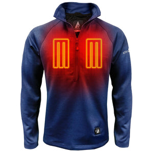 ActionHeat mens blue quarter zip heated fleece pullover with glowing chest heating elements