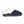 Navy blue suede slipper with white sheepskin lining and branded tag