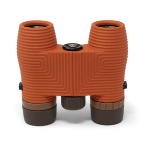 Orange textured binoculars with brown accents