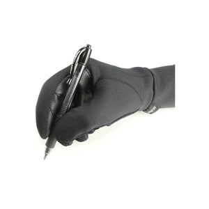 Seirus black glove holding a black pen