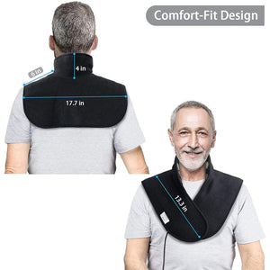 UTK Technology neck and shoulder heating pad with dimensions labeled in inches